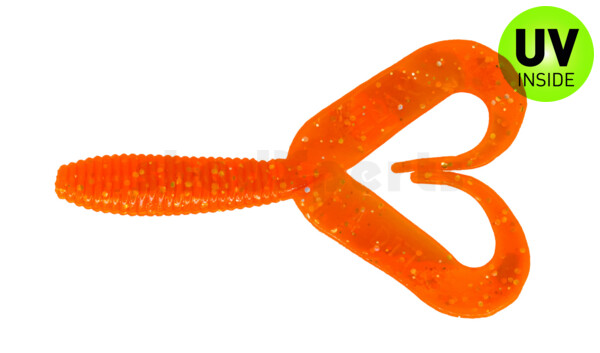 000607DT-028 Twister 3" Doubletail regular (ca. 7,0 cm) clear fluoorange glitter