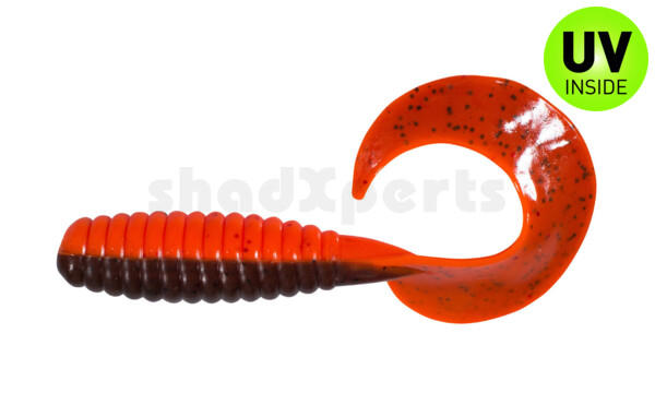 000513B068 Xtra Fat Grub 5,5" laminated (ca. 13,0 cm) orange-glitter / brown amber (olive)-black glitter