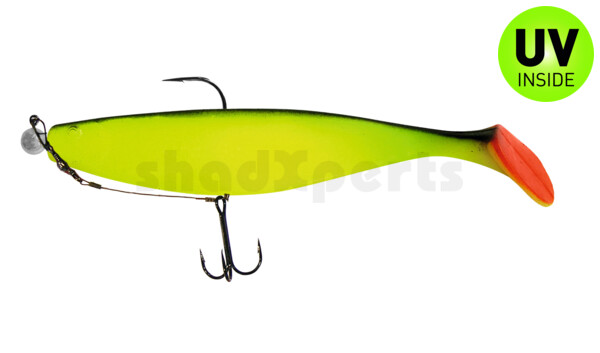 000418M056-20 Xtra-Soft 7" (ca. 18,0 cm) fluogelb / schwarz, montiert auf MUXRO 10/0 20g