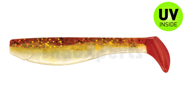 000211B023RT Kopyto-Classic 4" (ca. 11,0 cm) goldperl / motoroil Glitter / red tail