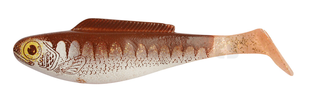 000412077ZB Fin Ripper 5" (ca. 12,0 cm) klar gold Glitter / Zander braun / Bauch: weiß