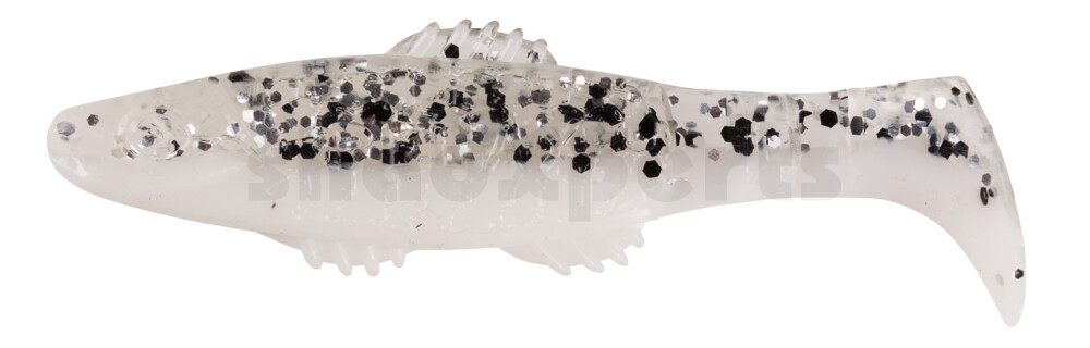 001008B008 Killer Shad 3" (ca. 8,0 cm) reinweiss / klar salt´n pepper Glitter