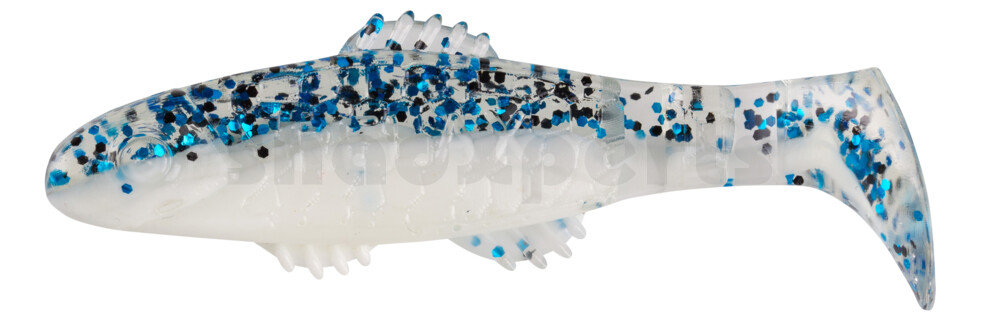 001008B078 Killer Shad 3" (ca. 8,0 cm) reinweiss / klar blau Glitter