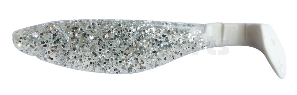 000212064WT Kopyto-River 4" (ca. 11,0 cm) klar silber-glitter / white tail