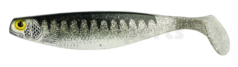 000416-064Z Xtra-Soft-Nature 6" (ca. 16,0 cm) klar silber Glitter / Zander / Bauch: weiß