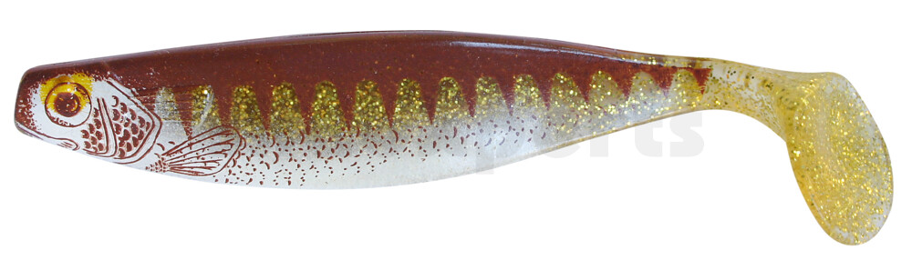 000416-077ZB Xtra-Soft-Nature 6" (ca. 16,0 cm) klar gold Glitter / Zander braun / Bauch: weiß