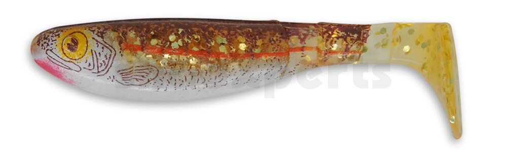 000207077ZB Kopyto-Nature 2,5" (ca.7,0 cm) klar gold Glitter / Zander braun / Bauch: weiß