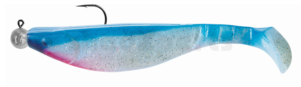 000216M047-14 Kopyto-River 6" (ca. 16,0 cm) blauperl-Glitter / blau, montiert auf MUXRO 10/0 10g