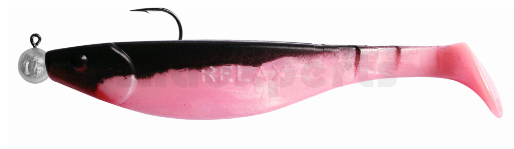 000216M154-14 Kopyto-River 6" (ca. 16,0 cm) bubblegum / schwarz, montiert auf MUXRO 10/0 10g