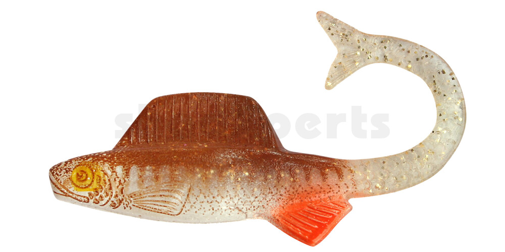 002135077ZB Supernatural Shad Grub 1" (ca. 3,5 cm) klar gold Glitter / Zander braun / Bauch: weiß