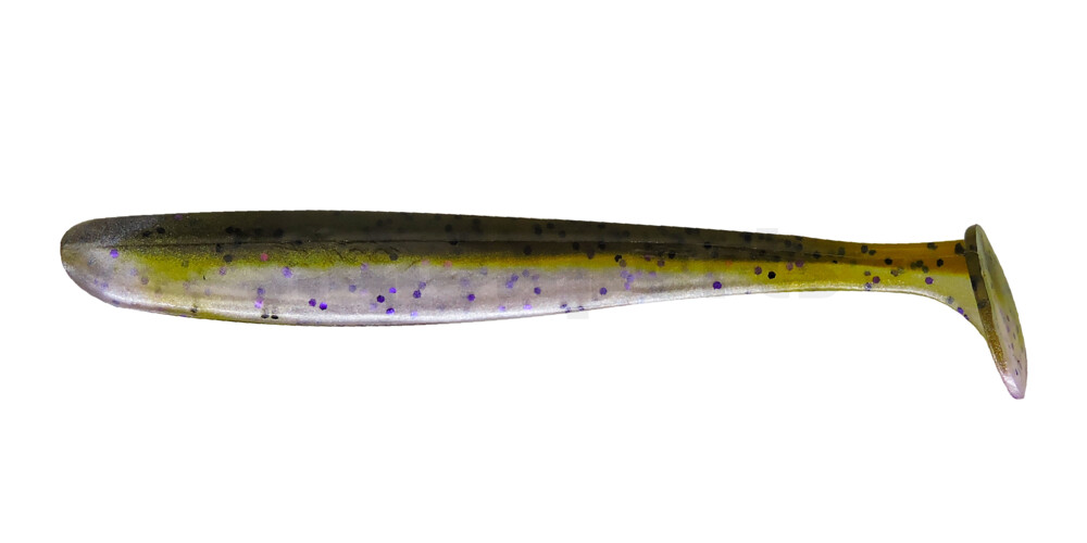 003413B583 Bass Shad 4,5“ (ca. 13 cm) perlweiss violett Glitter / green pumpkin
