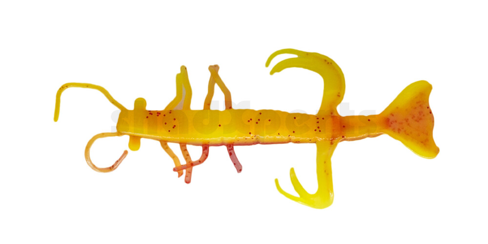 002208B177 Shrimp 3" (ca. 8,0 cm) fluogelb / rot-rot Glitter
