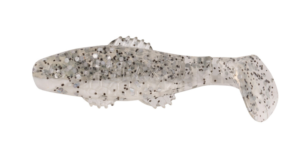 001005B008 Killer Shad 2" (ca. 5,0 cm) reinweiss / klar salt´n pepper Glitter