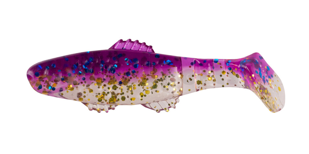 001005B313 Killer Shad 2" (ca. 5,0 cm) klar gold Glitter  / violett-electric blue Glitter