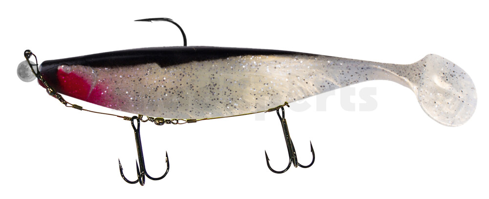 000423M050-20 Xtra-Soft 9" (ca. 23,0 cm) goldperl-Glitter / schwarz, montiert auf MUXRO 12/0 20g, mit Beihänger-System