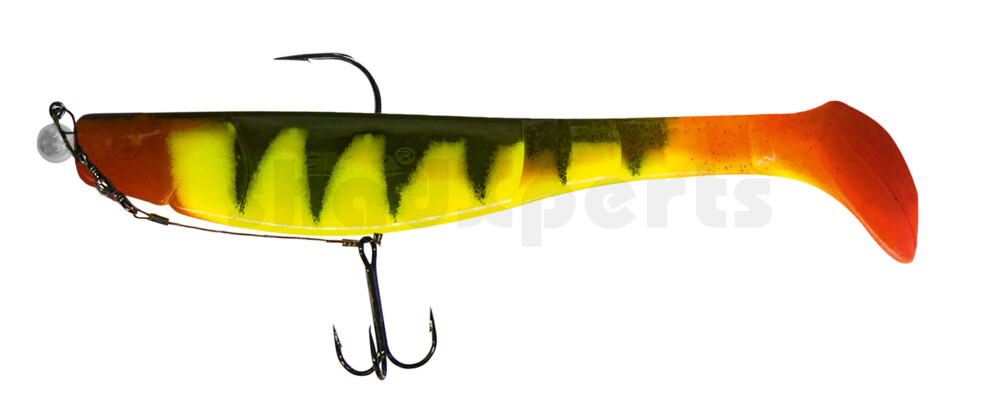 000220M055Z-15 Kopyto Classic 8" (ca. 20,0 cm) fluogelb / Zander, montiert MUXRO 12/0 15g, mit Beihänger