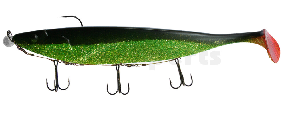 000430M067-35 Megalodon 12" (ca. 30,0 cm) grün(chartreuse)-Glitter / schwarz, montiert auf MUXRO 12/0 35g, mit Beihänger-System