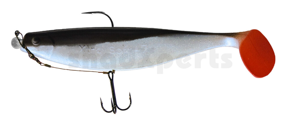 000418M044-15 Xtra-Soft 7" (ca. 18,0 cm) blauperl-Glitter / schwarz, montiert auf MUXRO 10/0 15g