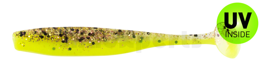 003407B150 Bass Shad 2,5" (ca. 7 cm) fluogelb  / klar kupfer, schwarz Glitter