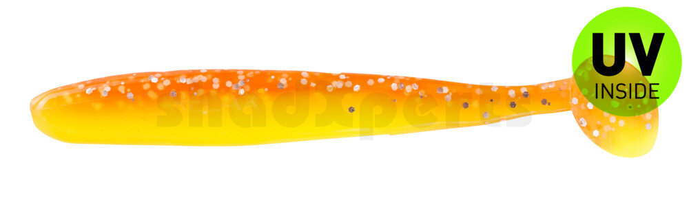 003408B033 Bass Shad 3“ (ca. 7,5 cm) fluogelb  / orange-silber Glitter