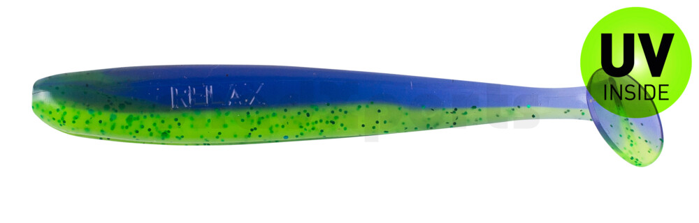 003408B113 Bass Shad 3“ (ca. 7,5 cm) grün (chartreuse)-Glitter / blau-violett Glitter