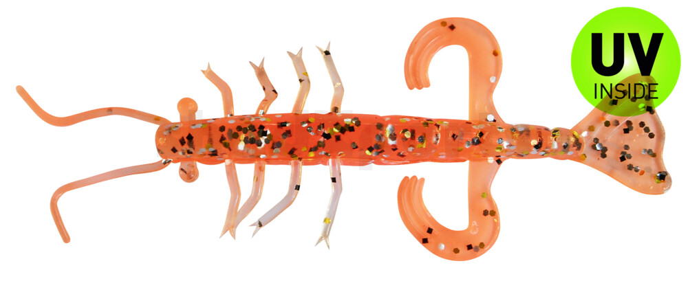 002208B032 Shrimp 3" (ca. 8,0 cm) orange / klar gold,schwarz Glitter