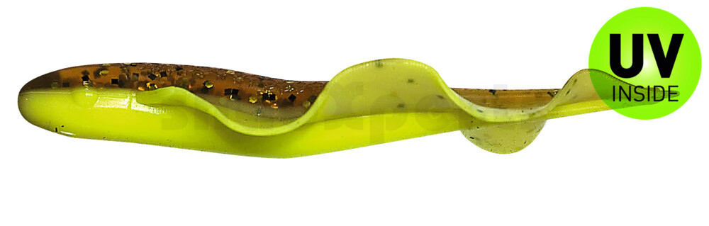 001508B110 Wing Shad 3" (ca. 8,5 cm) fluogelb  / olivebraun-Glitter