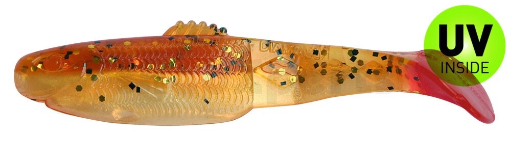 001413B023RT Diamond Shad 5" (ca. 13,5 cm) goldperl / motoroil Glitter / red tail