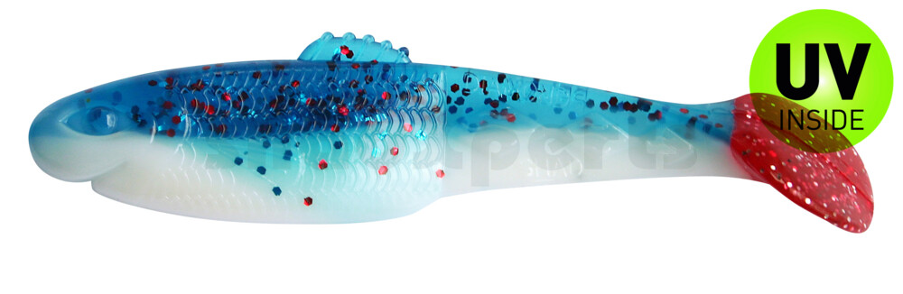 001413B078RT Diamond Shad 5" (ca. 13,5 cm) reinweiss / klar blau Glitter / red tail