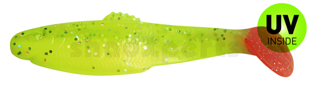 001413B034RT Diamond Shad 5" (ca. 13,5 cm) fluogelb  / fluogrün-Glitter / red tail