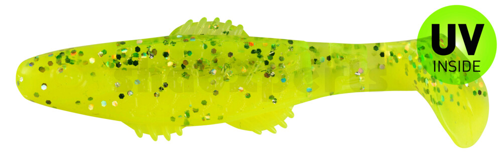 001008B034 Killer Shad 3" (ca. 8,0 cm) fluogelb  / fluogrün-Glitter