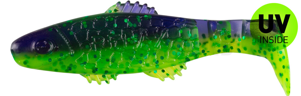 001008B113 Killer Shad 3" (ca. 8,0 cm) grün (chartreuse)-Glitter / blau-violett Glitter
