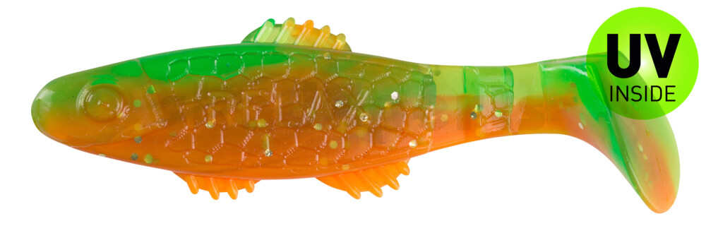 001008B141 Killer Shad 3" (ca. 8,0 cm) orange-Glitter / fluogrün-Glitter