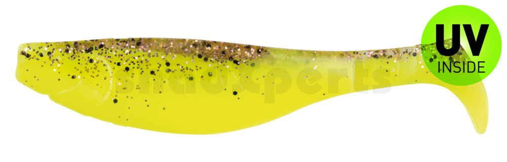 000212B150 Kopyto-River 4" (ca. 11,0 cm) fluogelb  / klar kupfer, schwarz Glitter