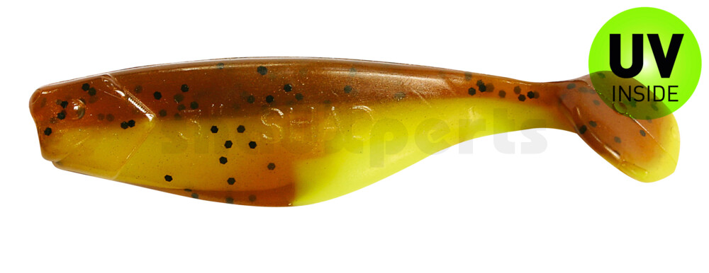 000408B110 Shad 3" (ca. 8,0 cm) fluogelb  / olivebraun-Glitter