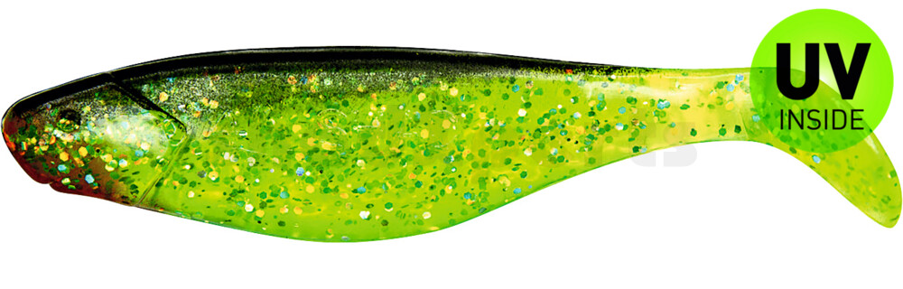 000411067 Xtra-Soft 4" (ca. 11,5 cm) grün(chartreuse)-Glitter / schwarz