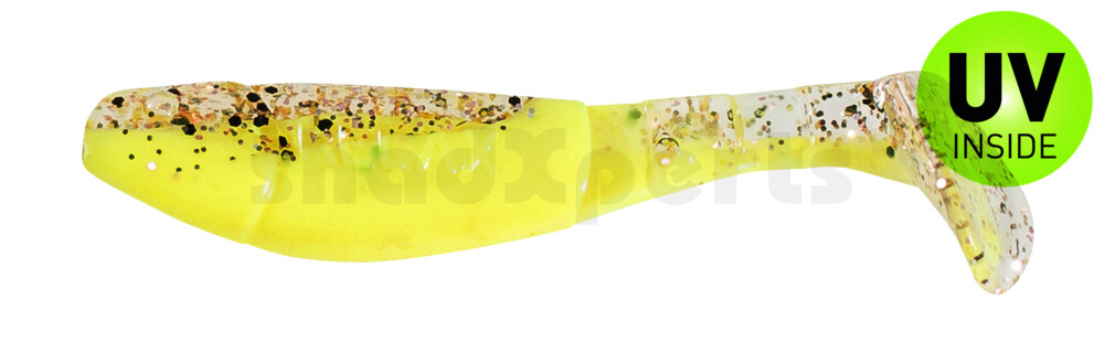 000207B150 Kopyto-Classic 2,5" (ca.7,0 cm) fluogelb  / klar kupfer, schwarz Glitter