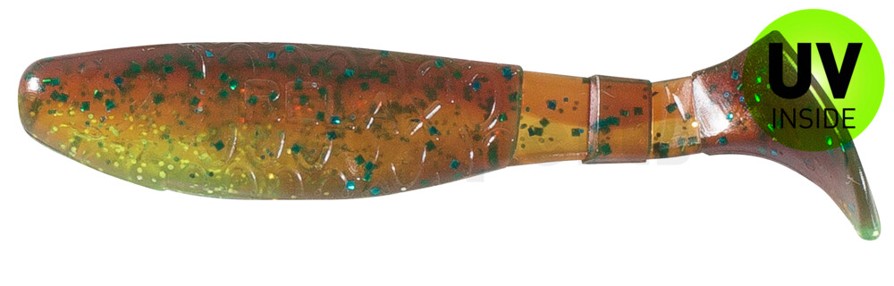 000208B054 Kopyto-Classic 3" (ca. 8,0 cm) grün (chartreuse)-Glitter / motoroil Glitter