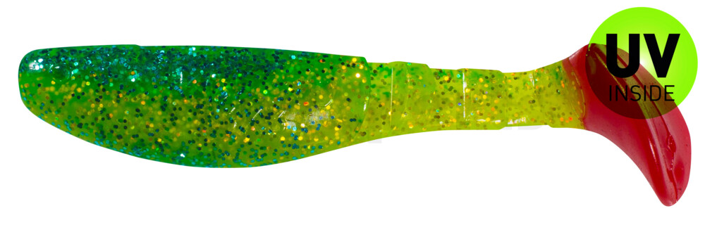 000208B113RT Kopyto-Classic 3" (ca. 8,0 cm) grün (chartreuse)-Glitter / blau-violett Glitter / red tail