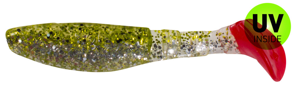 000208B127RT Kopyto-Classic 3" (ca. 8,0 cm) klar silber Glitter / chartreuse Glitter / red tail