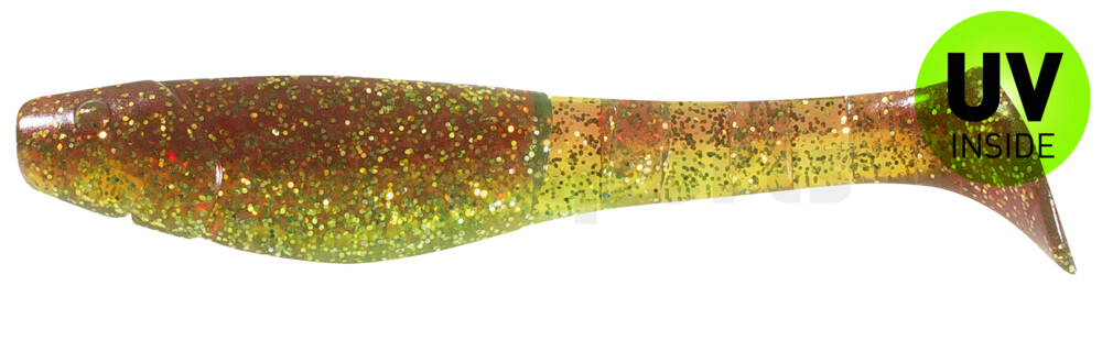 000211B054 Kopyto-Classic 4" (ca. 11,0 cm) grün (chartreuse)-Glitter / motoroil Glitter