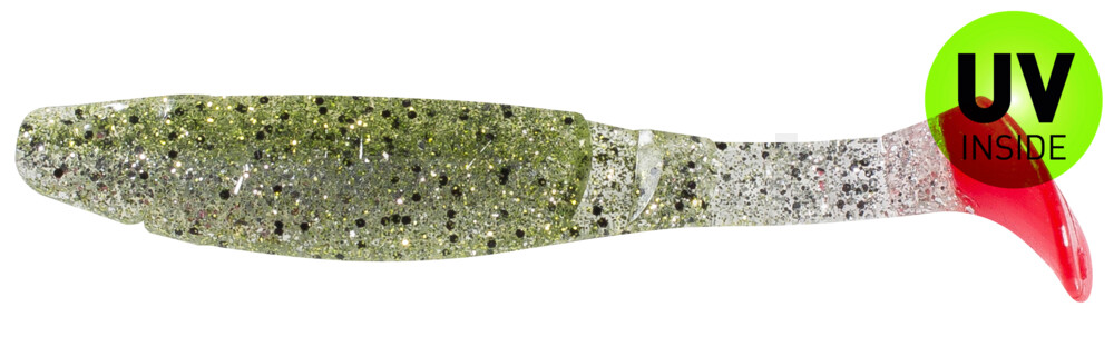 000211B127RT Kopyto-Classic 4" (ca. 11,0 cm) klar silber Glitter / chartreuse Glitter / red tail