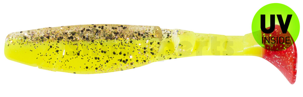 000211B150RT Kopyto-Classic 4" (ca. 11,0 cm) fluogelb  / klar kupfer, schwarz Glitter / red tail