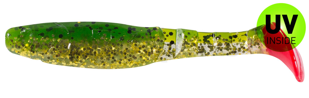 000211B173RT Kopyto-Classic 4" (ca. 11,0 cm) dunkelgrün Glitter  / klar gold Glitter / red tail