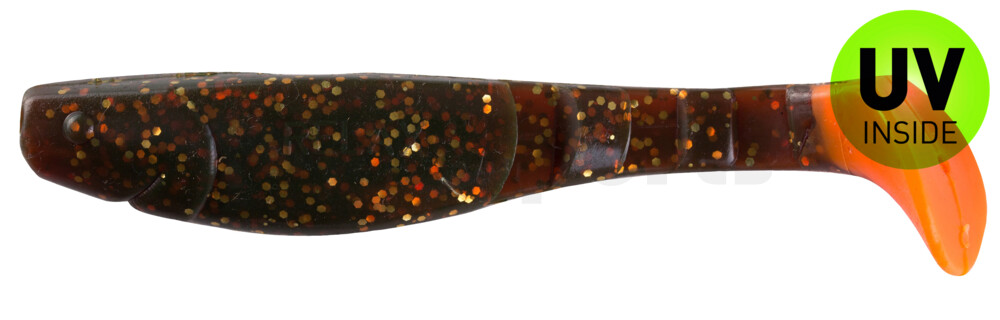 000211092OT Kopyto-Classic 4" (ca. 11,0 cm) motoroil-gold-Glitter / orange tail