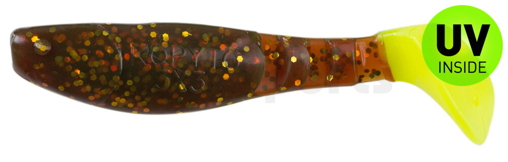 000208092FT Kopyto-Classic 3" (ca. 8,0 cm) motoroil-gold-glitter / fire tail