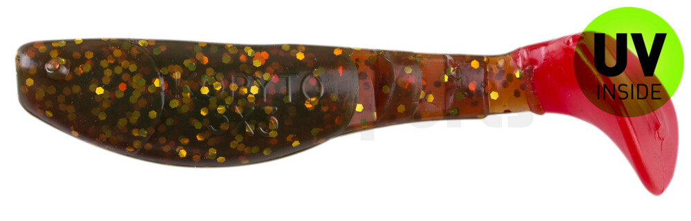 000208092RT Kopyto-Classic 3" (ca. 8,0 cm) motoroil-gold-Glitter / red tail