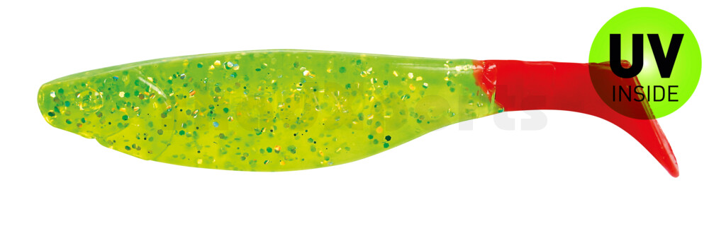 000212066RT Kopyto-River 4" (ca. 11,0 cm) grün(chartreuse)-glitter / red tail