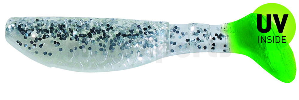 000208B004LT Kopyto-Classic 3" (ca. 8,0 cm) perlweiss / klar salt´n pepper Glitter / Lime Tail