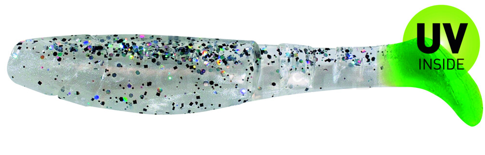000211B004LT Kopyto-Classic 4" (ca. 11,0 cm) perlweiss / klar salt´n pepper Glitter / Lime Tail